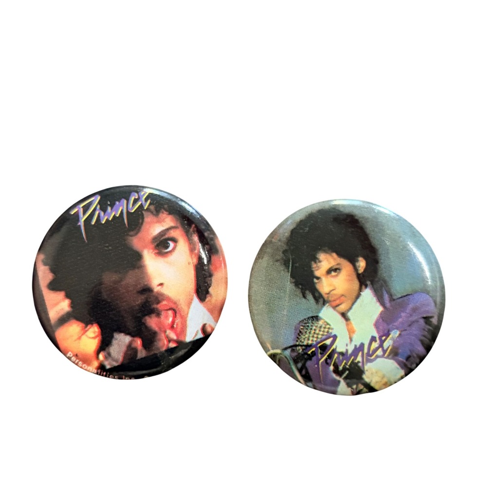 Vintage Prince Pinback Button Set 1980s Purple Rain Era Music Memorabilia 2pc
